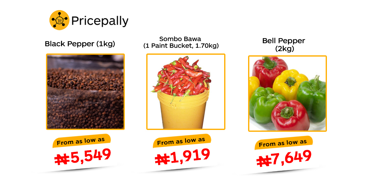 Prices of spices such as, black pepper, sombo pepper, and bell pepper, on Pricepally