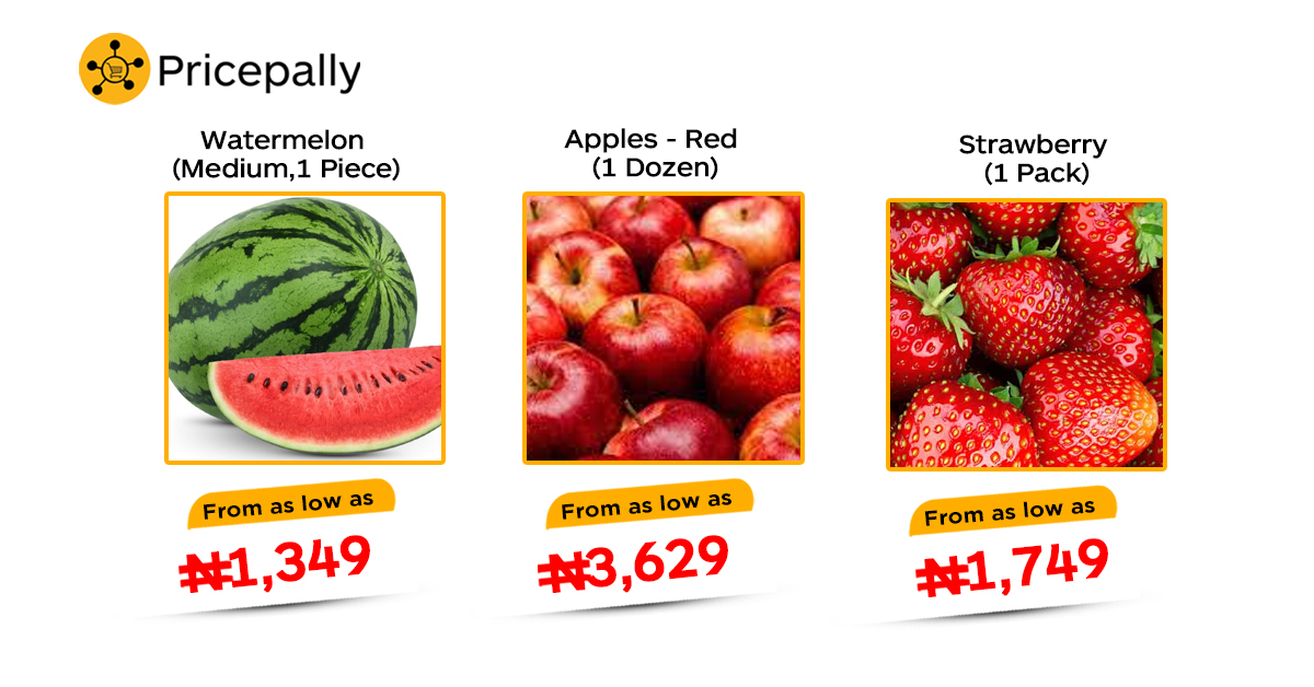 The prices of ulcer-friendly fruits: watermelon, red apples, and strawberry on Pricepally