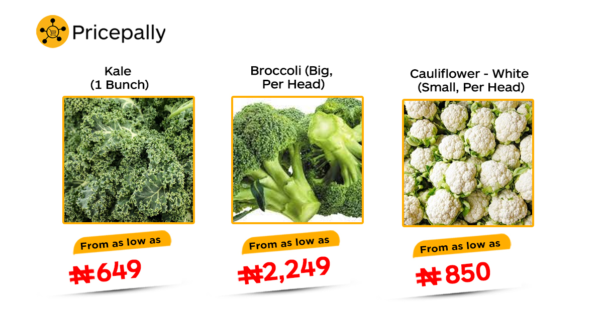 Prices of selected cruciferous vegetables like kale, broccoli, and cauliflower, for weight loss on Pricepally