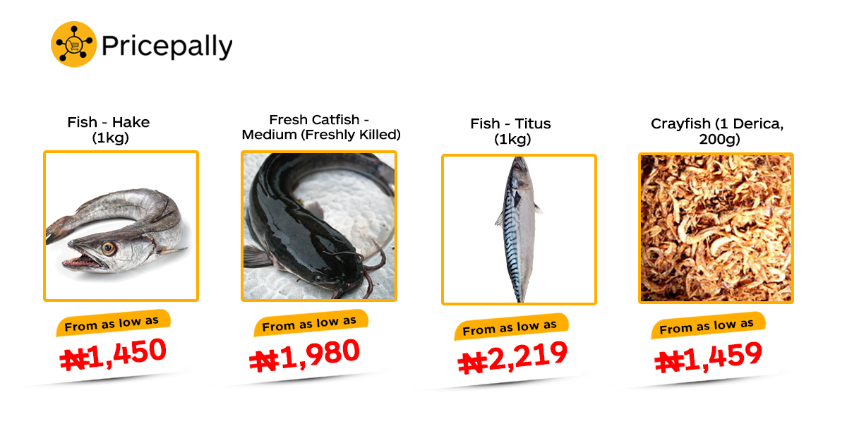Prices of selected seafood on Pricepally, the online meat store that delivers in Lagos, Abuja, and Port Harcourt