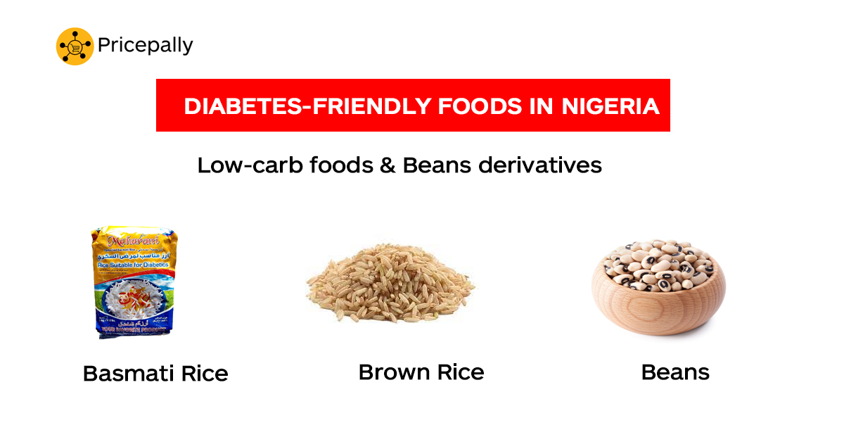 Low-carb foods (such as brown rice, basmati rice, and beans) for good for diabetic patients