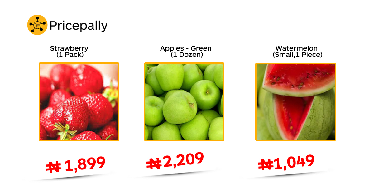 Prices of Nigerian fruits that burn fat, such as strawberry, apple, and watermelon, on Pricepally