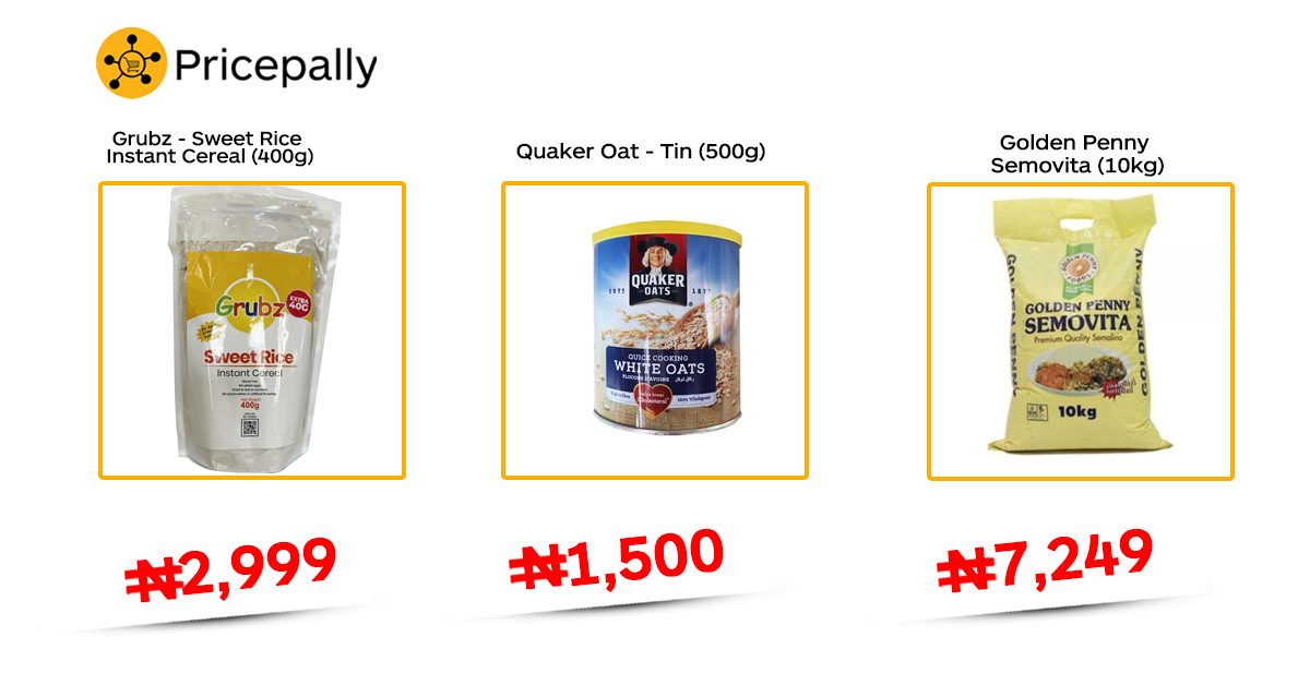 Prices of homemade baby food, such as oat, baby rice, and semovita, you can buy on Pricepally