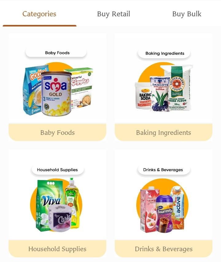  The mobile homepage showing baby foods and the new product categories.