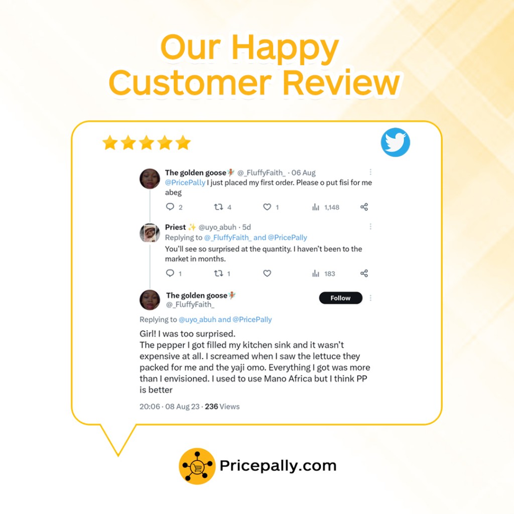Customers express satisfaction with Pricepally food quality and quantity