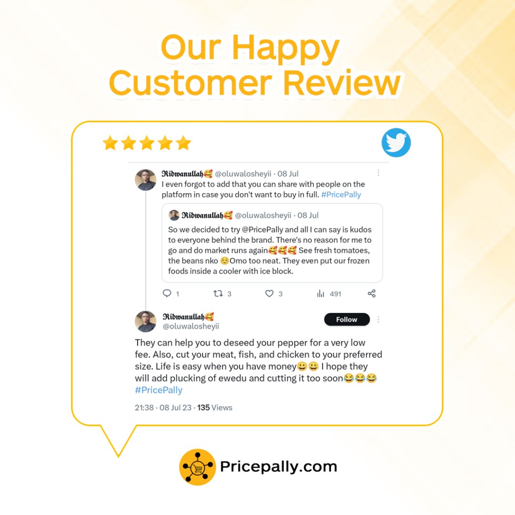 A customer's review about the service and product range on Pricepally
