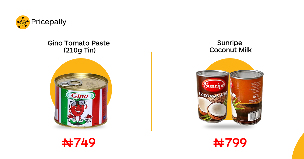 Prices of healthy packaged foods such as canned tomato and coconut milk on Pricepally