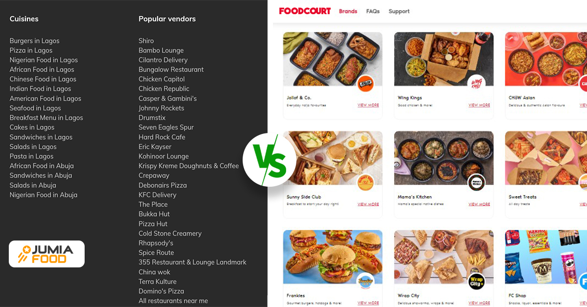 The restaurants available on Jumia Food vs FoodCourt