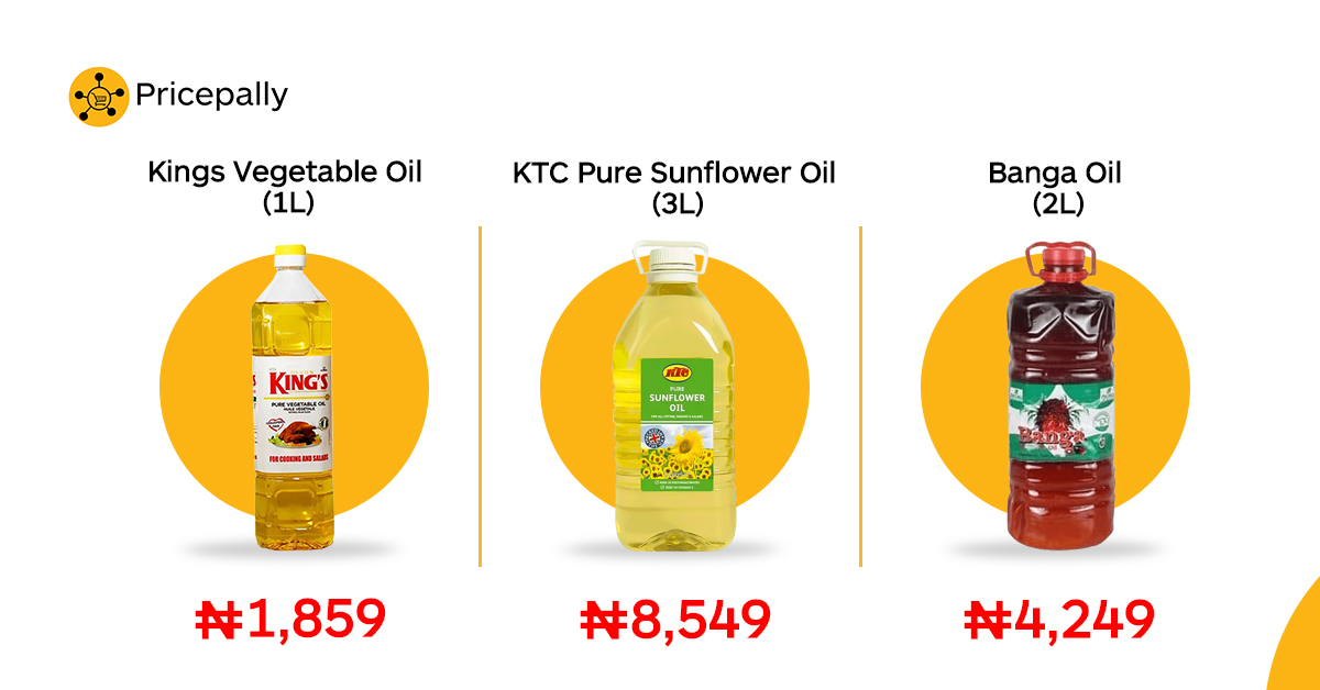Prices of healthy cooking oils, like sunflower oil and banger oil, available on Pricepally 