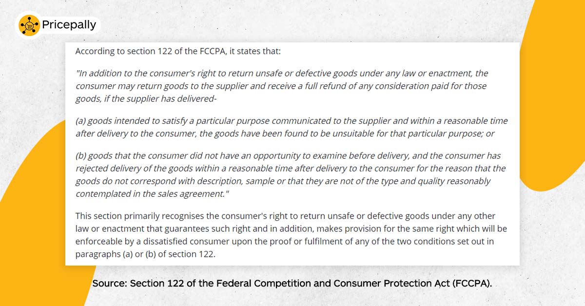 The Federal Competition and Consumer Protection Act (FCCPA), which explains consumers' rights to refunds and returns