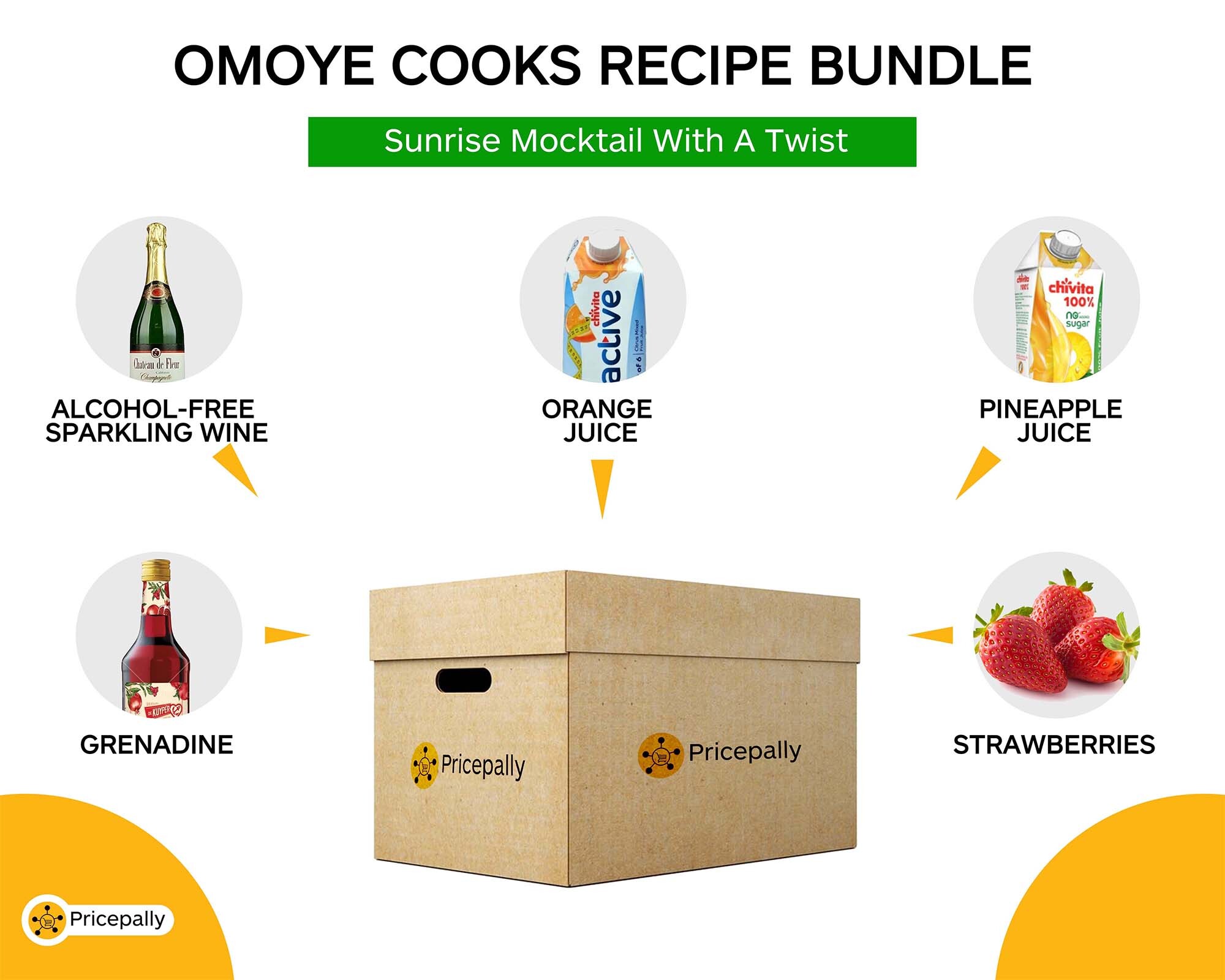 The sunrise mocktail recipe bundle box on PricePally
