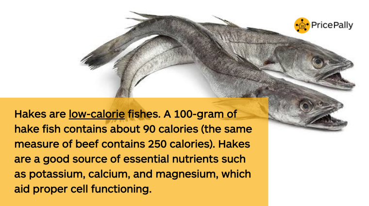 hakes are low-calorie fishes, containing 1/3 the calorie measure as what you'd get in beef.