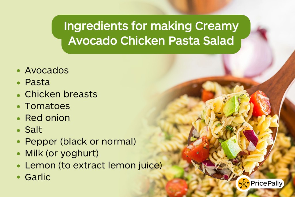 Making creamy avocado chicken pasta salad